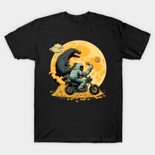 ramen monster in moon of Kanagawa  riding motorcycle T-Shirt